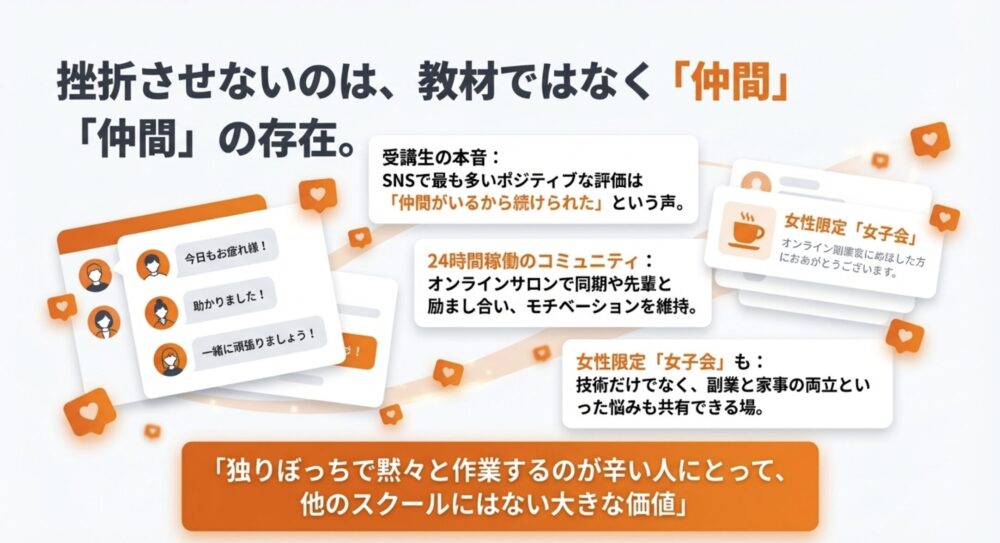 挫折させない仲間がいる環境と女性限定女子会の様子