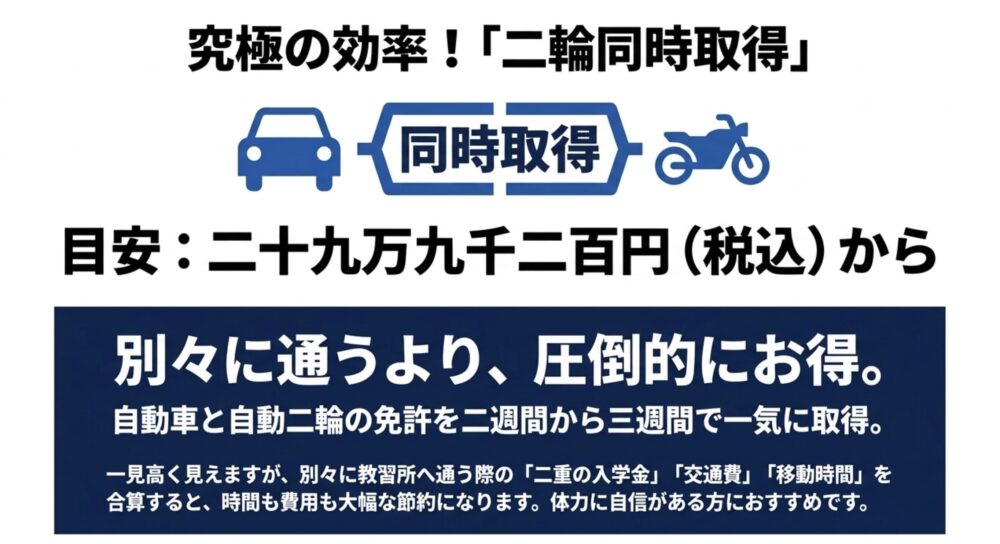 自動車と自動二輪の免許を最短で同時取得できる二輪お得コースのメリット