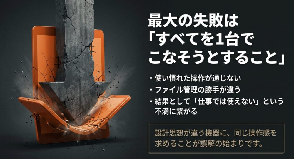 最大の失敗はすべてを1台でこなそうとすること。設計思想が違う機器に同じ操作感を求めることが誤解の始まり