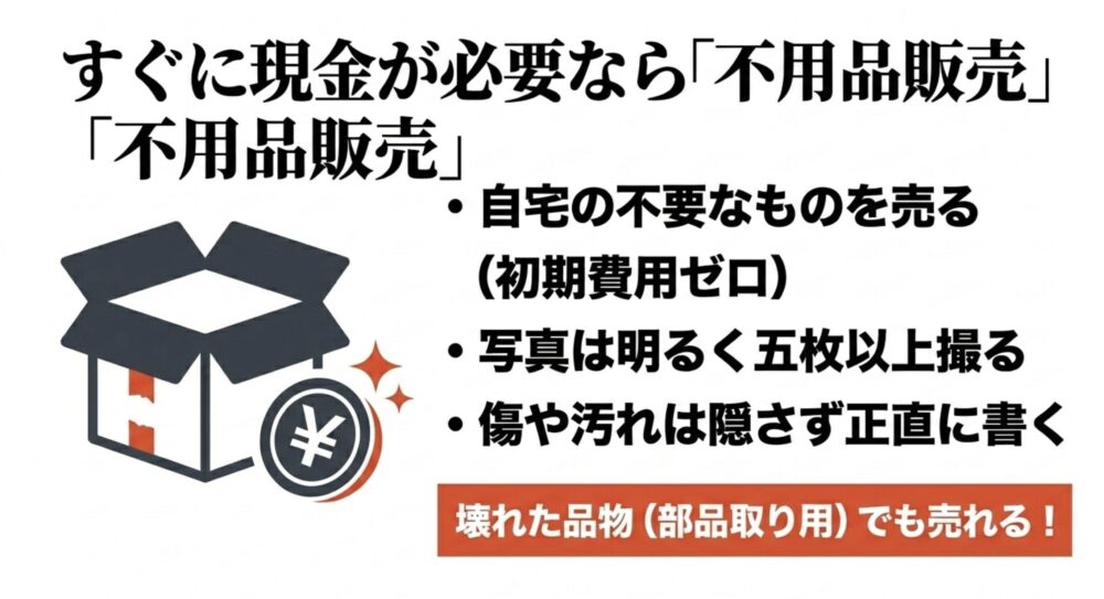 すぐに現金が必要なら初期費用ゼロの「不用品販売」。壊れた品物でも売れる