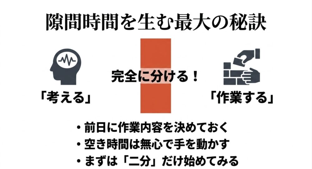 隙間時間を生む最大の秘訣：「考える」時間と「作業する」時間を完全に分ける