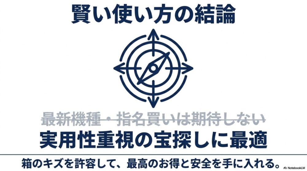 最新機種は期待せず実用性重視の宝探しとして、箱のキズを許容してお得と安全を手に入れる賢い使い方の結論